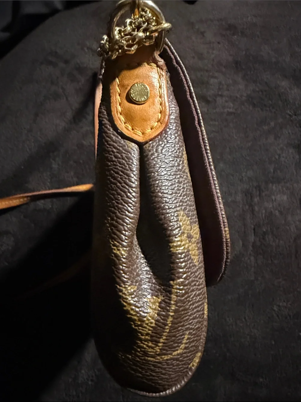 Louis Vuitton Monogram Canvas Crossbody in Brown and Tan with Gold Hardware